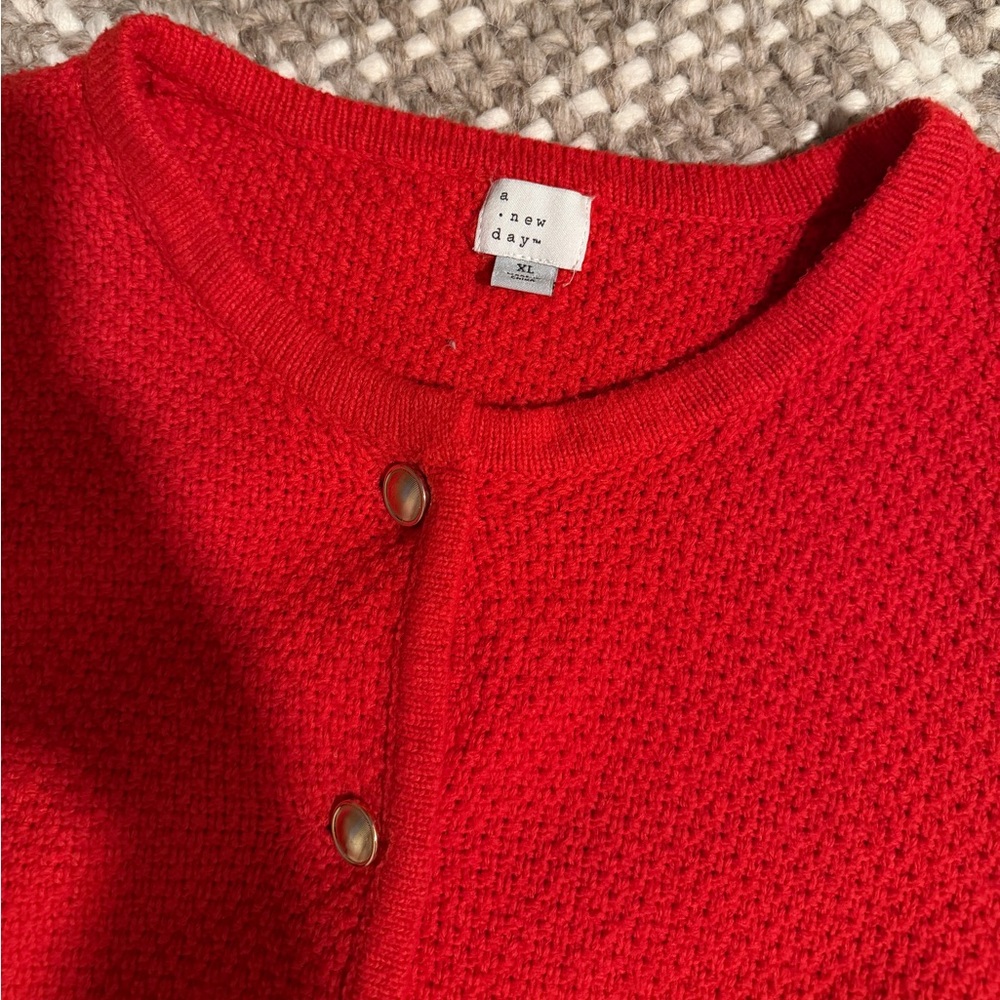 Red Button-Up Cardigan - Picture 3 of 3
